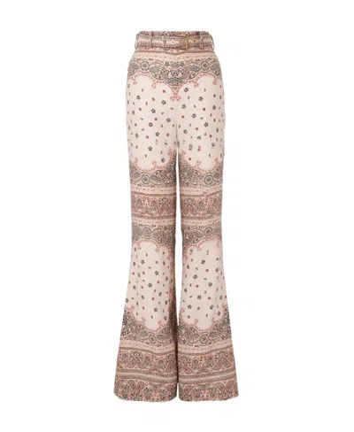 Zimmermann Belted Paisley-print Linen Flared Pants In Multi