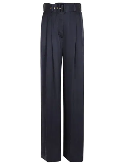 Zimmermann High Waist Silk Wide Leg Trousers In Navy
