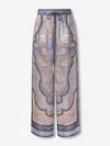 Zimmermann Wanderlust Paisley Relaxed Wide Leg Habutai Silk Drawstring Pants In Brown