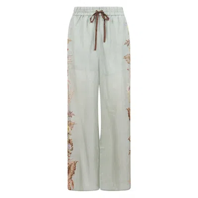 Zimmermann Wide Straight Leg Pants With Drawstring Waist In Green
