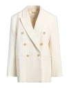 Zimmermann Luminosity Oversized Double-breasted Pinstriped Wool And Cotton-blend Blazer In White