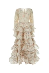 Zimmermann Halliday Tiered Gown In Ivory Watercolour Floral In Multicolor