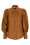 Zimmermann Balloon-sleeve Button-front Shirt In Brown