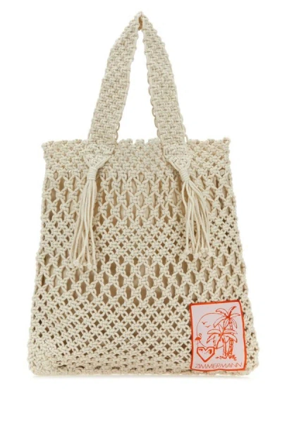 Zimmermann Woman Ivory Crochet Shopping Bag In Neutral