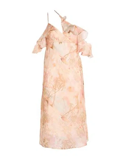 Zimmermann Woman Midi Dress Apricot Size 4 Linen, Silk In Multi