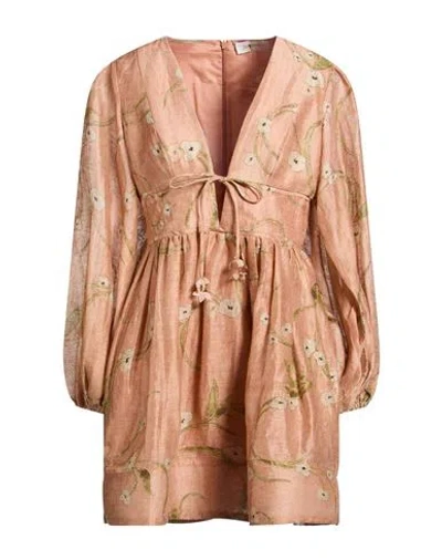 Zimmermann Woman Mini Dress Blush Size 2 Linen, Silk In Pink
