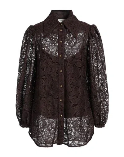 Zimmermann Woman Shirt Chocolate Brown Size 1 Polyester, Cotton In Burgundy