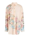 Zimmermann Beige Lightweight Floral Print Semi-transparent Ramie Shirt In Multi