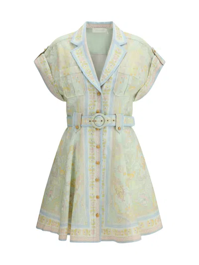 Zimmermann Acacia Belted Paisley-print Linen Mini Shirt Dress In Multi
