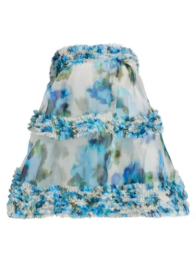 Zimmermann Alchemy Floral Silk Organza Ruffle Minidress In Blue
