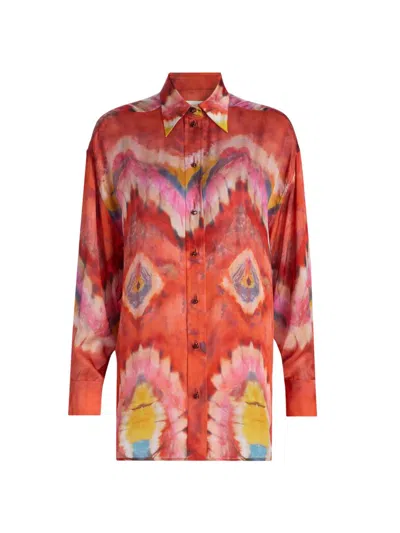 Zimmermann Women's Alchemy Tie-dye Silk Satin Shirt In Red