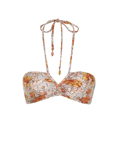 Zimmermann Women's Andie Ruched Halter Bra In Dusty Blue Floral In Orange