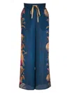 Zimmermann Womens Dark Blue Palm Floral Ascension Relaxed-fit Silk Trousers