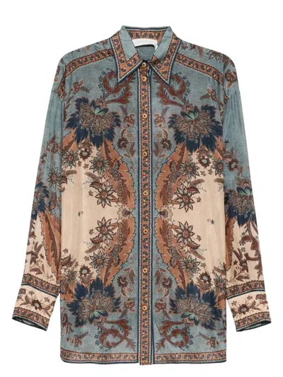 ZIMMERMANN WOMEN'S ASCENSION MANSTYLE PRINTED SILK SHIRT | SIZE 3 | 3498TSS253BLCMINFLO
