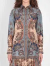 Zimmermann Womens Blue Cream Indienne Ascension Manstyle Graphic-pattern Silk Shirt In Green