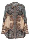Zimmermann Womens Blue Cream Indienne Ascension Manstyle Graphic-pattern Silk Shirt