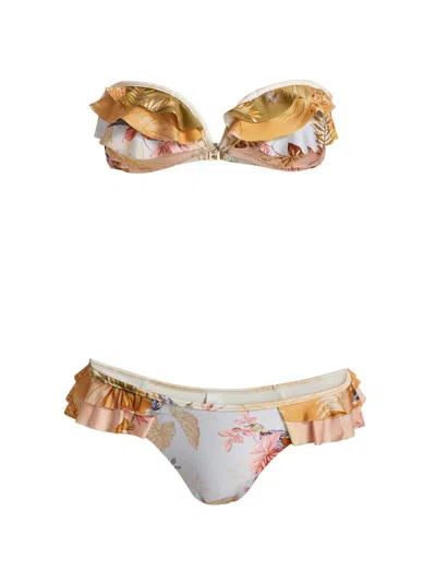 Zimmermann Women's Ascension Mixed Print Ruffle Bikini In Multi