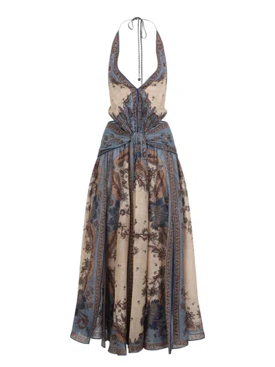 Zimmermann Ascension Open-back Printed Cotton-voile Halterneck Maxi Dress