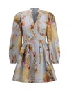 Zimmermann Ascension Light Blue Mini Dress With Flared Skirt And All-over Print In Linen Woman