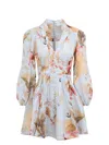 Zimmermann Ascension Light Blue Mini Dress With Flared Skirt And All-over Print In Linen Woman In Neutral