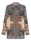 Zimmermann Womens Blue Cream Indienne Ascension Manstyle Graphic-pattern Silk Shirt In Green