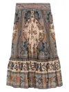 Zimmermann Womens Blue Cream Indienne Ascension Tiered Silk Midi Skirt Xs