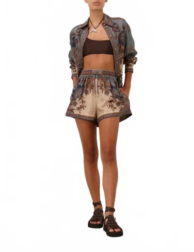 Zimmermann Women's Ascension Relaxed Short In Blue Cream Indienne Floral In Brown