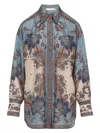 Zimmermann Womens Blue Cream Indienne Ascension Manstyle Graphic-pattern Silk Shirt