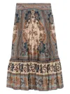 Zimmermann Womens Blue Cream Indienne Ascension Tiered Silk Midi Skirt Xs