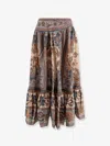 Zimmermann Womens Blue Cream Indienne Ascension Tiered Silk Midi Skirt Xs