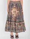 Zimmermann Womens Blue Cream Indienne Ascension Tiered Silk Midi Skirt Xs