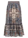 Zimmermann Womens Blue Cream Indienne Ascension Tiered Silk Midi Skirt Xs