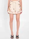 Zimmermann Ascension Belted Bead-embellished Floral-print Linen Shorts