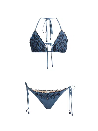 ZIMMERMANN WOMEN'S ASTER EMBROIDERED DENIM BIKINI
