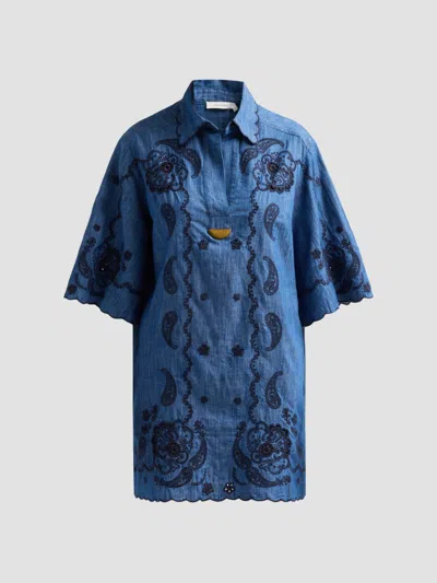 Zimmermann Women's Aster Embroidered Denim Mini Dress In Blue