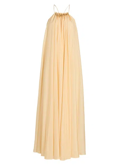 Zimmermann Aster Gathered Bead Maxi Dress In Cream In Gold