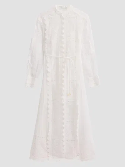 Zimmermann Aster Embroidered Lace Trim Long Sleeve Midi Dress In White