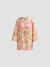 Zimmermann Aster Print Long Sleeve Linen Shift Dress In Pink