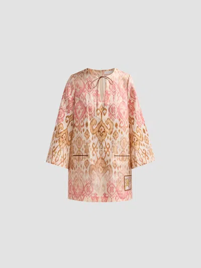 Zimmermann Aster Print Long Sleeve Linen Shift Dress In Multi