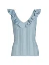 Zimmermann Womens Metallic Blue Aster Metallic Frilled Rib-knit Top In Blue