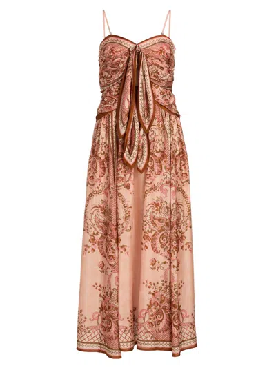 Zimmermann Aster Silk Scarf Dress Pink Paisley Floral In Multi