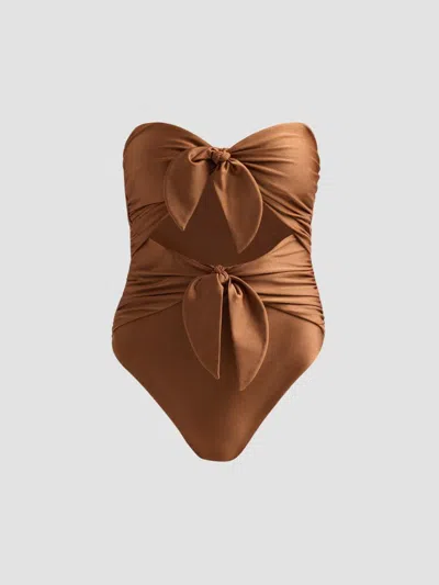 Zimmermann Women's Aster Scarf Tie One-piece Swimsuit In Brown