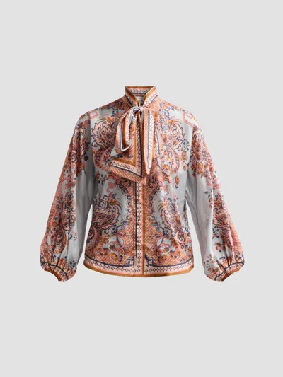 ZIMMERMANN WOMEN'S ASTER SILK TIE NECK BLOUSE