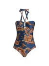 Zimmermann Aster Printed Halterneck Stretch-polyamide Swimsuit In Brown