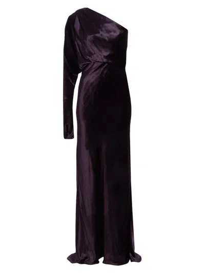 Zimmermann Women's Asymmetric Velvet One-shoulder Gown In Purple
