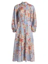 Zimmermann Womens Chambray Floral Billow Long-sleeve Linen Maxi Dress Xxs In Blue