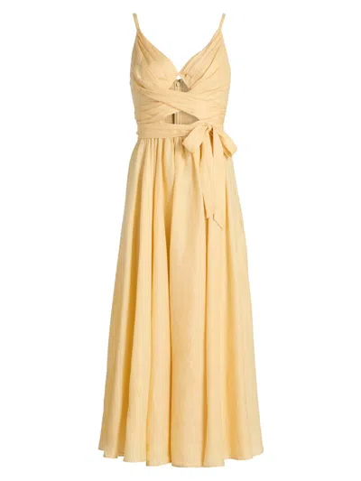 Zimmermann Women's Awaken Cut Out Tie-waist Linen Midi-dress In Yellow