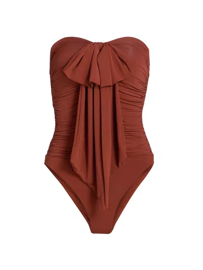 Zimmermann Women's Awaken Draped Bow One-piece Swimsuit In Brown
