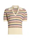 Zimmermann Zim Awaken Scallop Knit Polo Multi Stripe In Multi