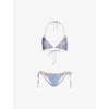 Zimmermann Ottie Lycra Ring Triangle Bikini Set In Blue Floral